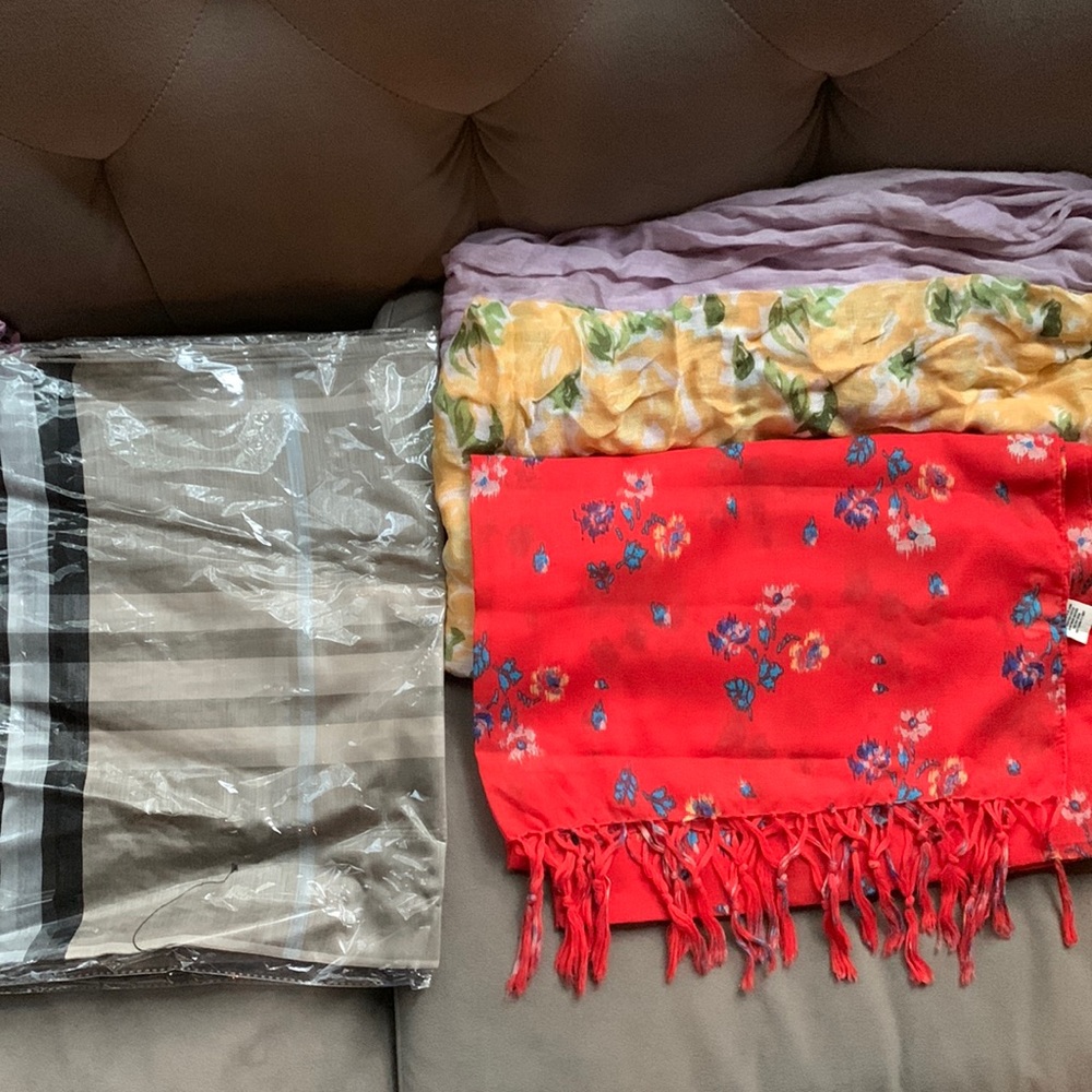 Arden B Aerie Bundle of Lightweight Floral Plaid Scarf